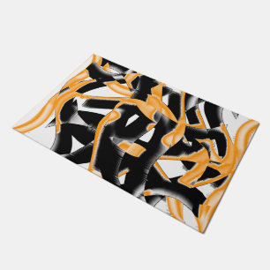 Weird medley of burnt tapes, orange white scratch doormat