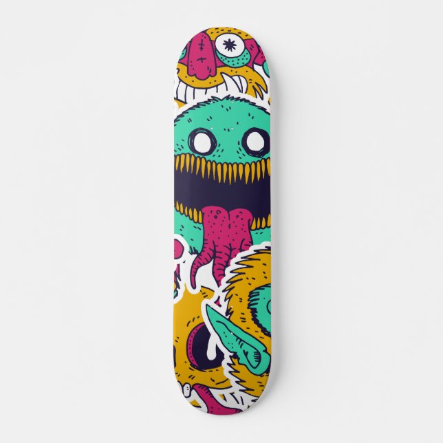 Weird Monsters Skulls Pattern Skateboard (Front)