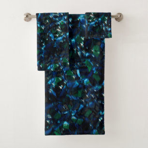Weird mosaic over dark background and hazy sparkle bath towel set