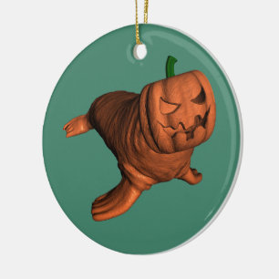 Weird Orange Halloween Walrus Ceramic Ornament