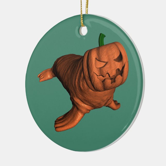 Weird Orange Halloween Walrus Ceramic Ornament (Left)