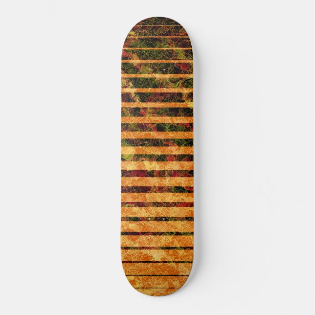 Weird orange stripes and scratched small squares skateboard (Front)