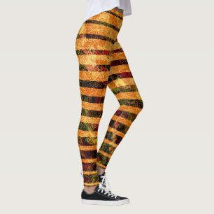 Weird orange stripes, scratched small squares leggings