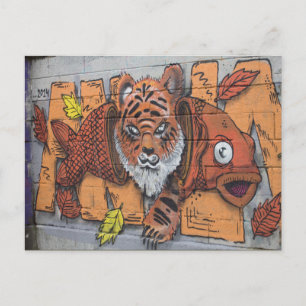 Weird Orange Tiger Fish Graffiti Postcard
