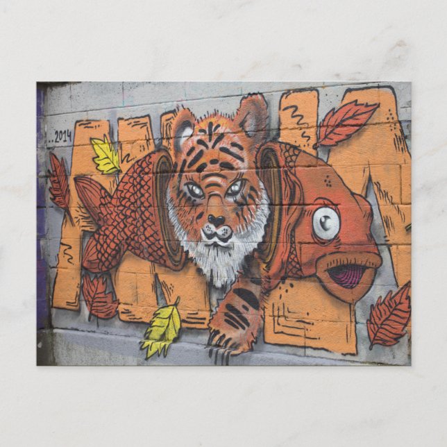 Weird Orange Tiger Fish Graffiti Postcard (Front)