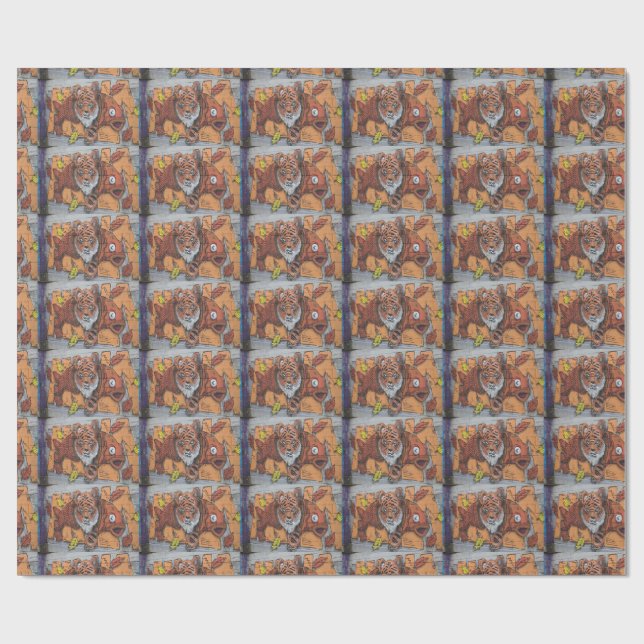 Weird Orange Tiger Fish Graffiti Wrapping Paper (Flat)
