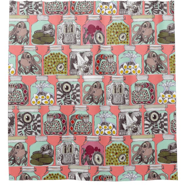 weird pickles coral shower curtain (Front)