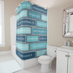 Weird Places Blue Geometric Pattern  Shower Curtain