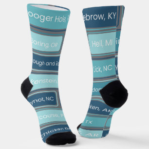 Weird Places Blue Geometric Pattern Socks