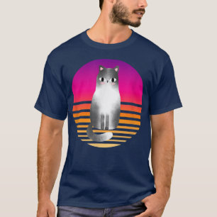 Weird Retro Purple Orange Gradient Funny Cat Felin T-Shirt