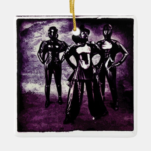 Weird Robot Dancer Models In Purple Ceramic Ornament (Front)
