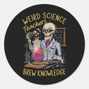 Weird Science Skeleton Halloween Teachers Brew Kno Classic Round Sticker