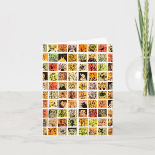 Weird Strange Cartoon Faces Color Squares Folded Note Card