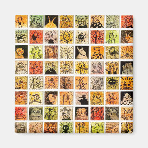 Weird Strange Cartoon Faces Color Squares Magnet