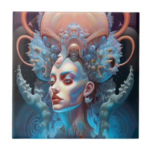Weird Surreal Alien Woman Art Ceramic Tile