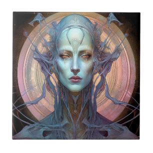 Weird Surreal Alien Woman Art Ceramic Tile