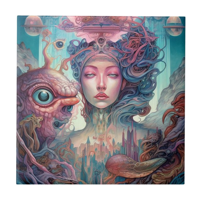 Weird Surreal Alien Woman Art Ceramic Tile (Front)