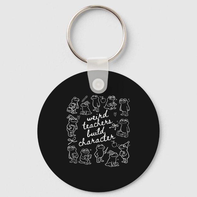 Weird teachers build character frog reading book key ring (Front)