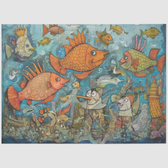 Weird Under The Sea Cartoon Kids Collage Decoupage Tissue Paper (Front)
