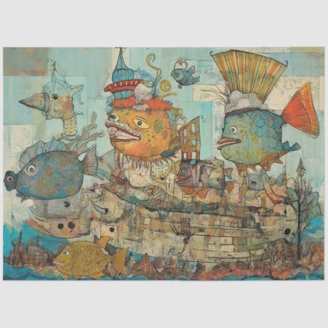 Weird Under The Sea Cartoon Kids Collage Decoupage Tissue Paper (Front)