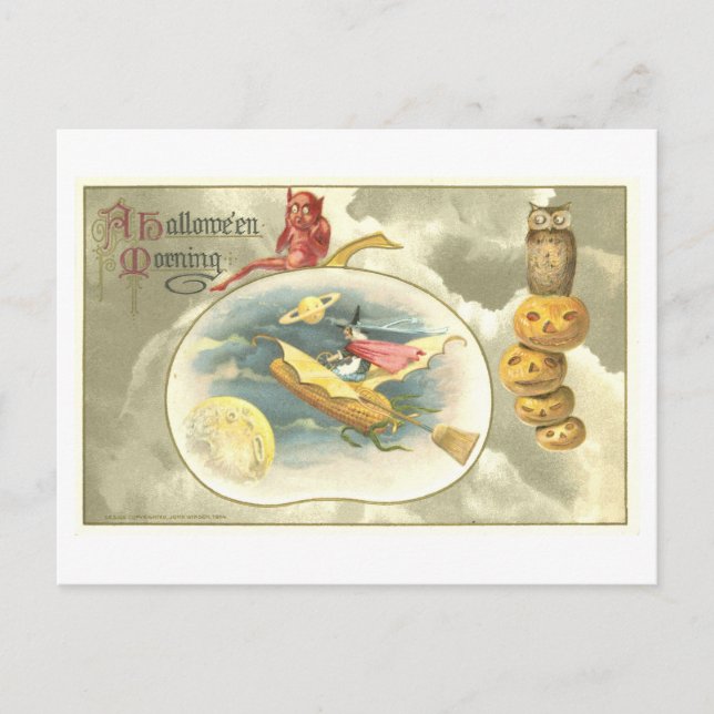 Weird Vintage Halloween Witch Postcard (Front)