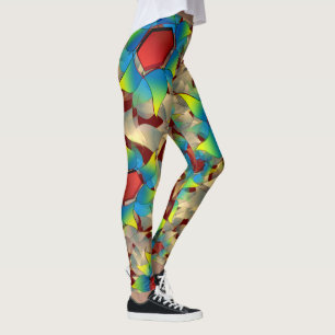 Weird virtual flower, blue and yellow petal on red leggings
