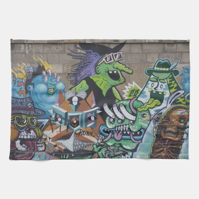 Weird Wicked Green Witch Graffiti Tea Towel (Horizontal)
