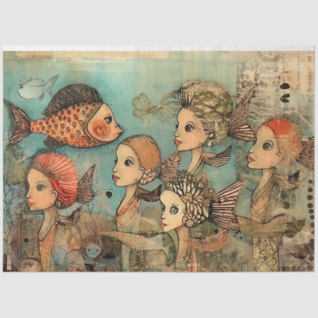 Weird Women Girls Under The Sea Collage Decoupage Tissue Paper (Front)