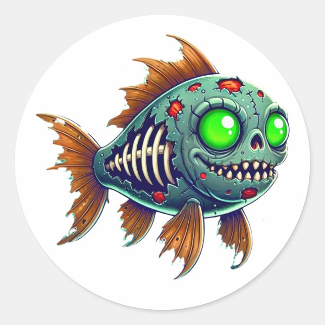 Weird Zombie Fish from the Abyss Classic Round Sticker (Front)