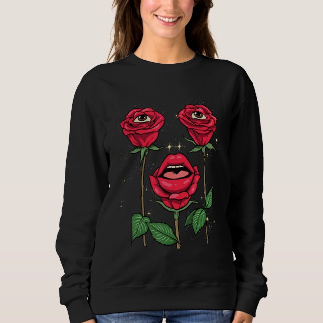 Weirdcore Aesthetic Peeping Red Roses Flower Flora Sweatshirt (Front)