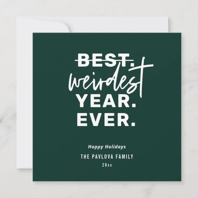 Weirdest Year Ever 2020 Humour Green Holiday Card (Front)