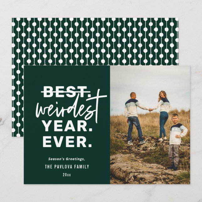 Weirdest Year Ever Humour Green Holiday Card (Front/Back)