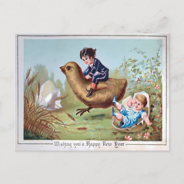 Weirdly Charming Vintage New Year Postcard (Front)