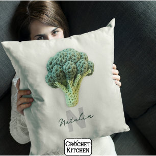 Weirdly Elegant Minimalist Crochet Broccoli Name  Cushion
