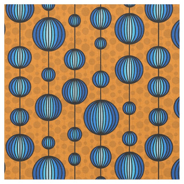 Weirdly Zen Fabric - Orange and Blue Abstract (Close Up)