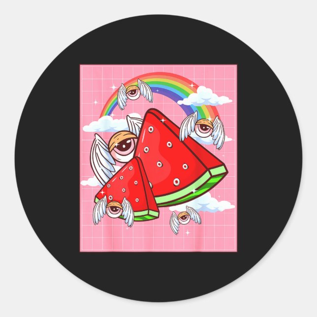 Weirore Aesthetic Kawaii Watermelon Eyes Winged Ey Classic Round Sticker (Front)