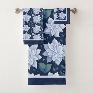 Weiße Blüten auf dunklem Hintergrund - Bath Towel Set