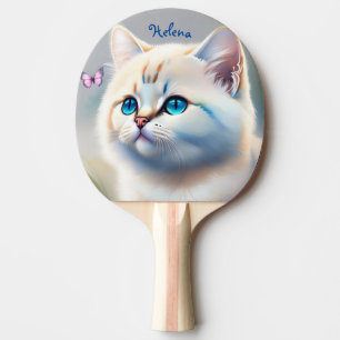 weiße Katze mit blauen Augen Wasserfarbenbild Ping Pong Paddle