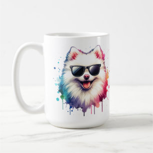 Weißer kleiner Spitz Hund mit Sonnenbrille Coffee Mug