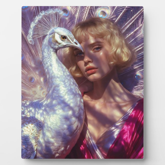 Weißer Pfau und Schönheit in rosa Eleganz Plaque (Front)