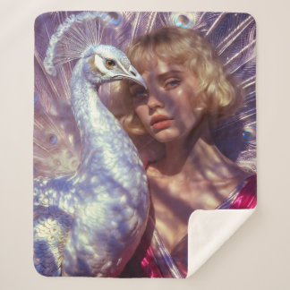 Weißer Pfau und Schönheit in rosa Eleganz Sherpa Blanket