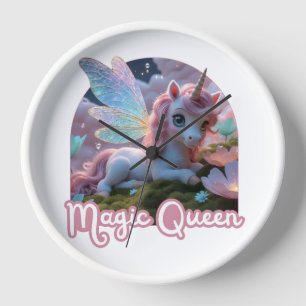 Weißes Einhorn mit Flügeln - Magic Queen Clock