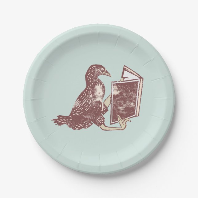 Weka Bird Reading a book Paper Plate (Front)