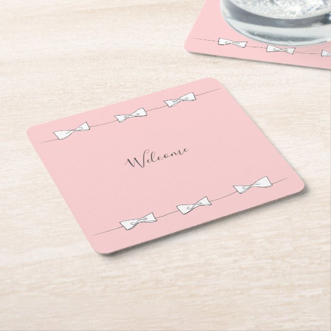 Welcom bow lines square paper coaster (Angled)