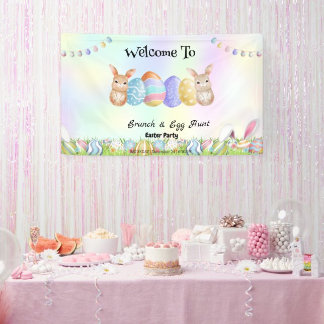 Welcom bunny hunting egg Happy Easter flower Party Banner (Party)