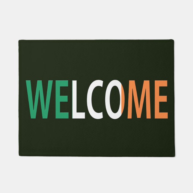 Welcom overlaid on Irish Flag dmcnt Doormat (Front)