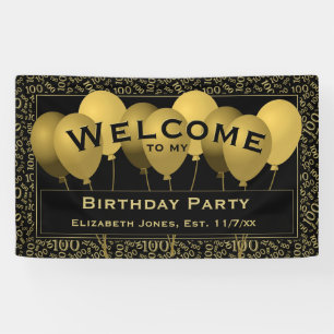 Welcome 100th Birthday Number Pattern   Black/Gold Banner