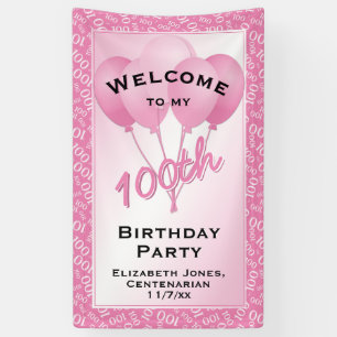 Welcome 100th Cool Number Pattern - Pink/White Banner