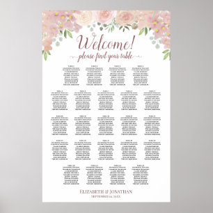 Welcome 23 Table Pink Roses Wedding Seating Chart