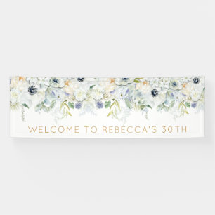 Welcome 30th Birthday Party Name Florals Leaves Banner